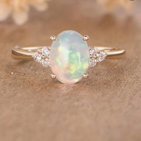 Radiant Synthetic Opal Ring with Gold Band - Picture 2 of 7
